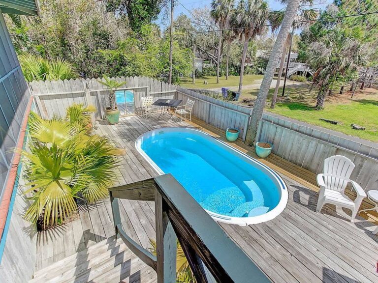 Fenced private pool at a Folly Beach rental home