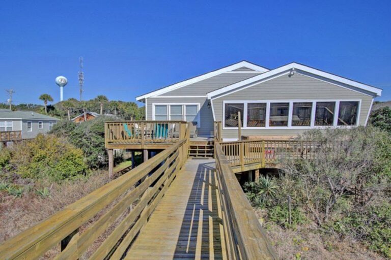 Boardwalk to an oceanfront beach house on Folly Beach