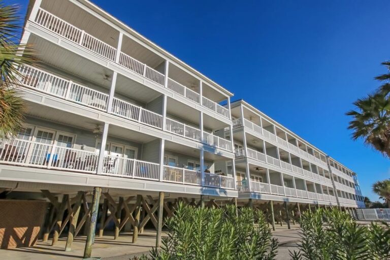 Condo building with ocean-facing balconies on Folly Beach
