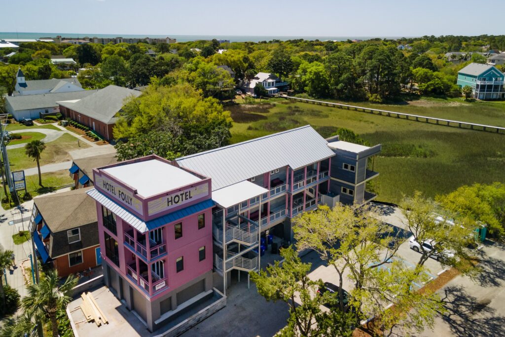 Aerial view of Hotel Folly, Folly Beach