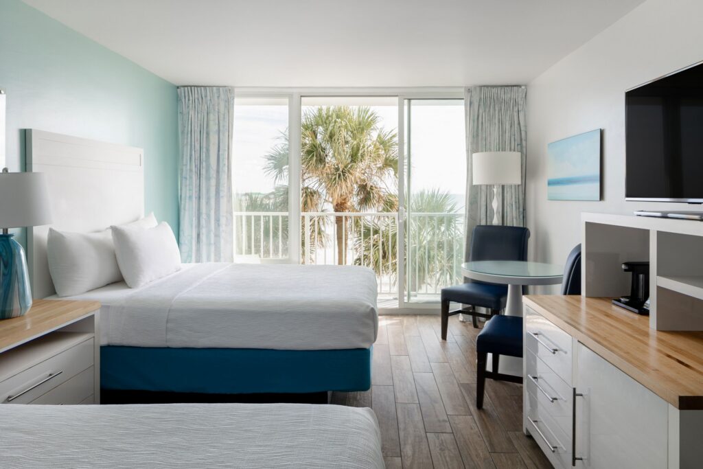 Oceanfront guest room with balcony at Tides Folly Beach