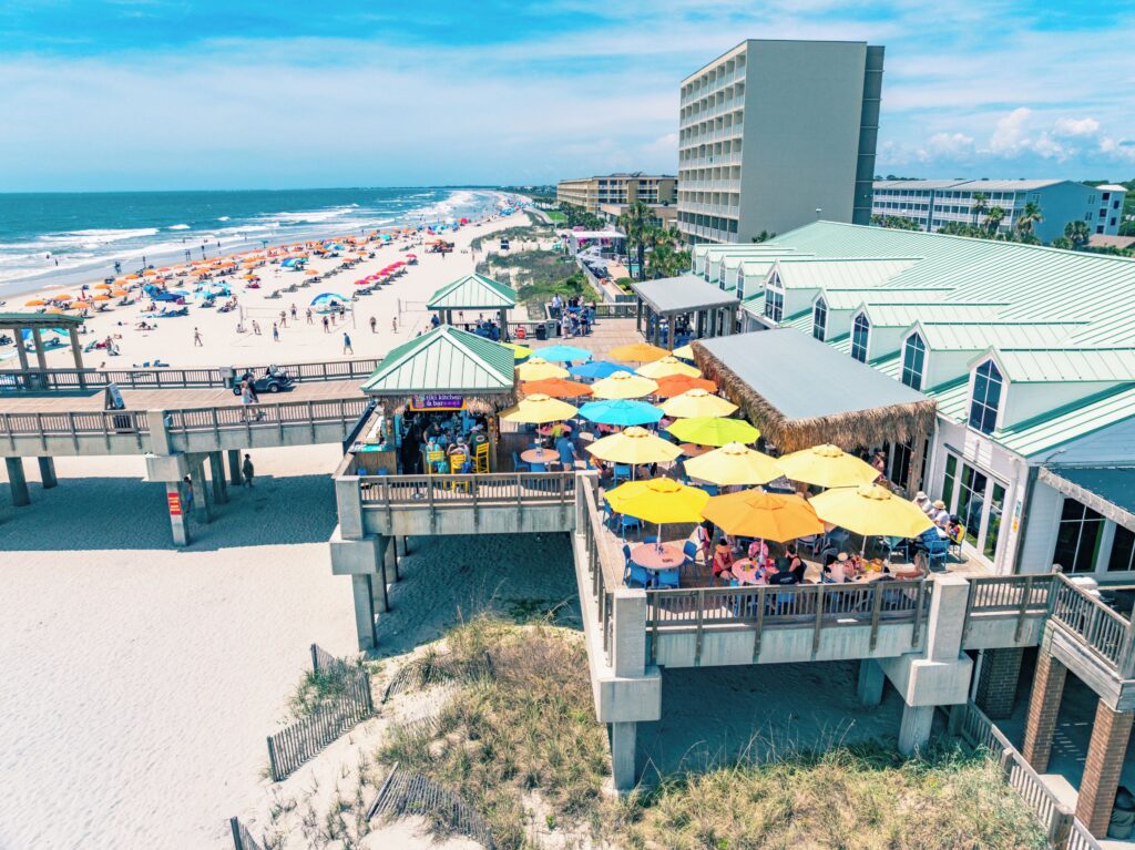 Outdoor deck and bar at Tides Folly Beach