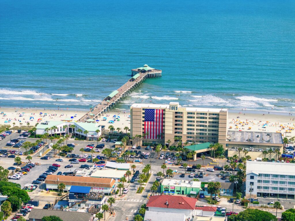Aerial view of Tides Folly Beach and the Folly Beach Pier