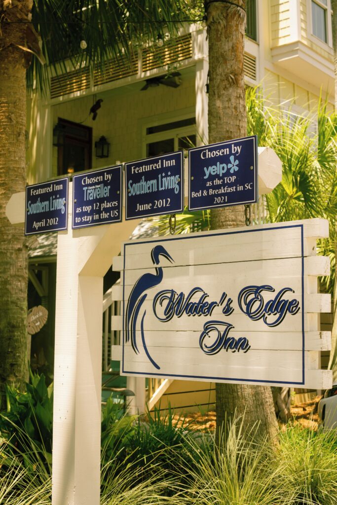 Water’s Edge Inn sign at the entrance, Folly Beach